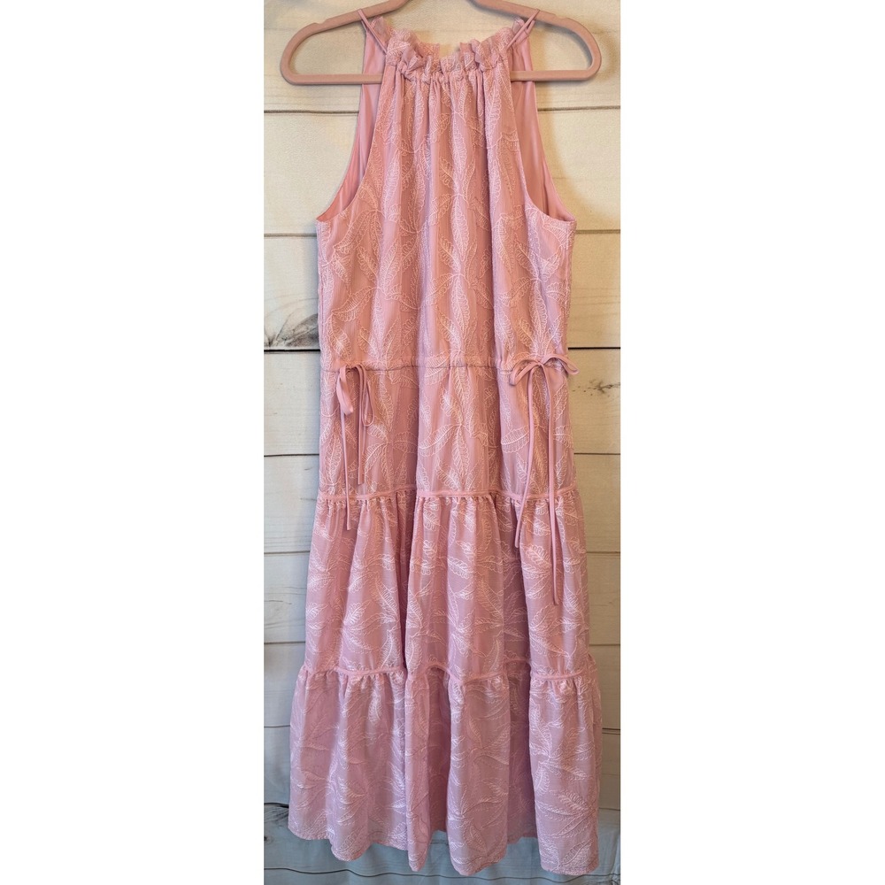 Ted Baker London Miarose Pink Embroidered Leaf Tiered Halter Midi Dress Size 4